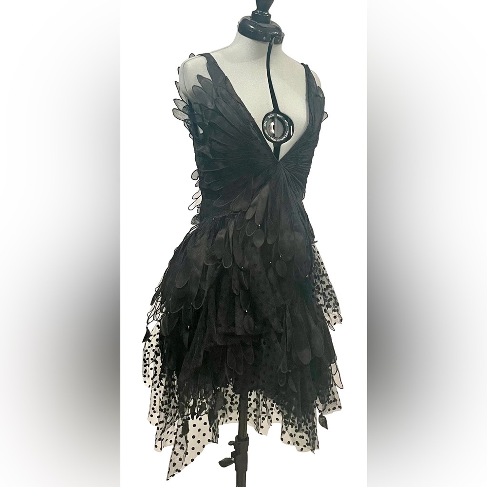 Zimmermann BlackSwan fluted tulle mini dress, feathers, deep plunge, EUC, 0(0-5) - Picture 4 of 16